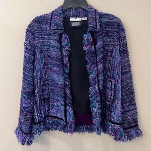 Yak Magik blazer jacket woman’s tweed size small colorful lined yarn fringed